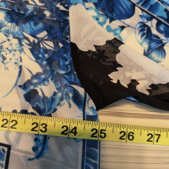 Chico's Travelers S/M Multicolor Floral Oriental Kimono Fringe Open Cardigan - Picture 6 of 7